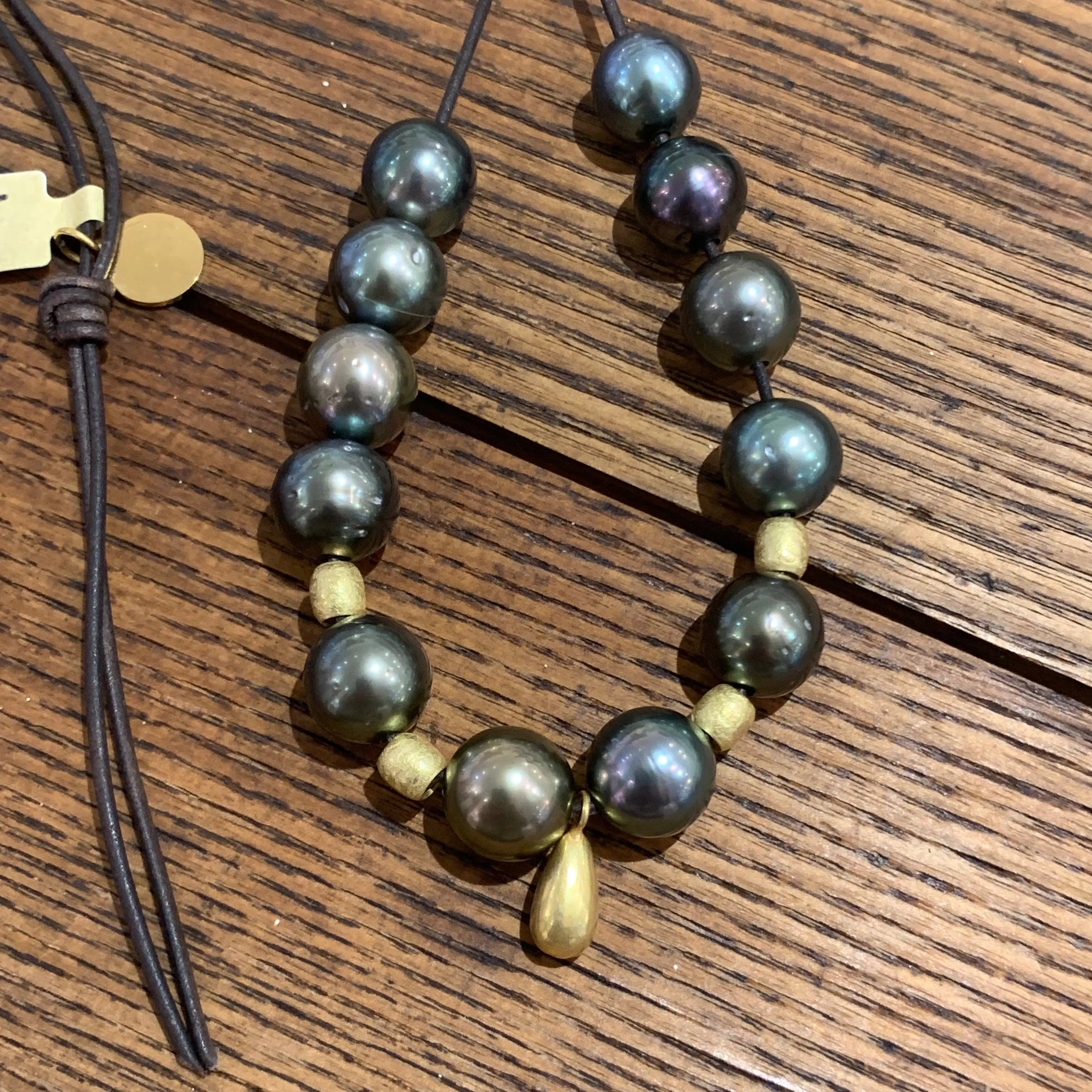 Adjustable Tahitian Pearls, 18K Gold Teardrop & Rondels