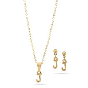 ALPHABET "J" GOLD SMALL PENDANT SHORT NECKLACE AND EARRINGS SET #SWKK-11768JGLD (TD17)