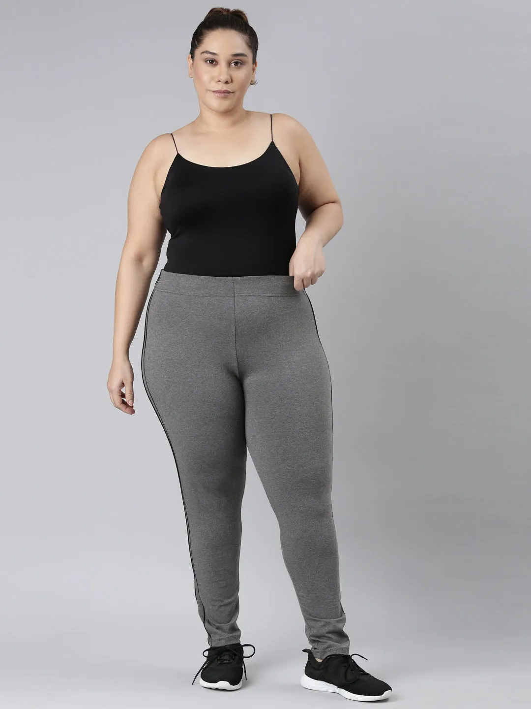 Antra Melanges Cotton Stretch Side Stripes Active Leggings