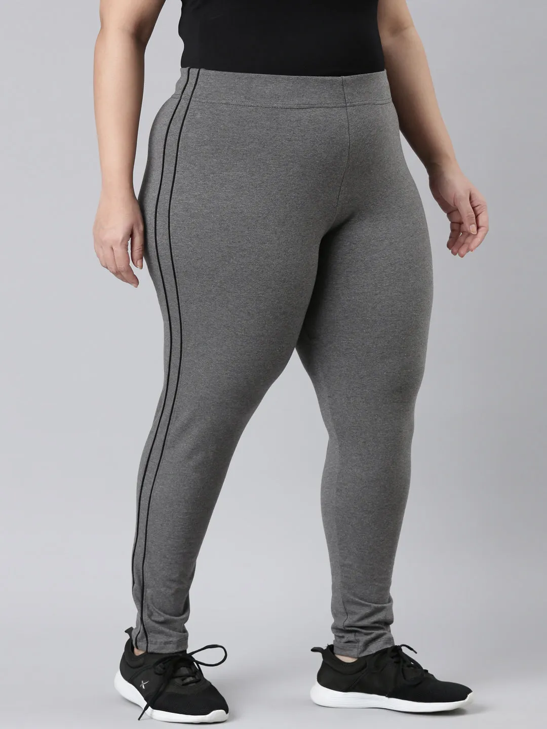 Antra Melanges Cotton Stretch Side Stripes Active Leggings