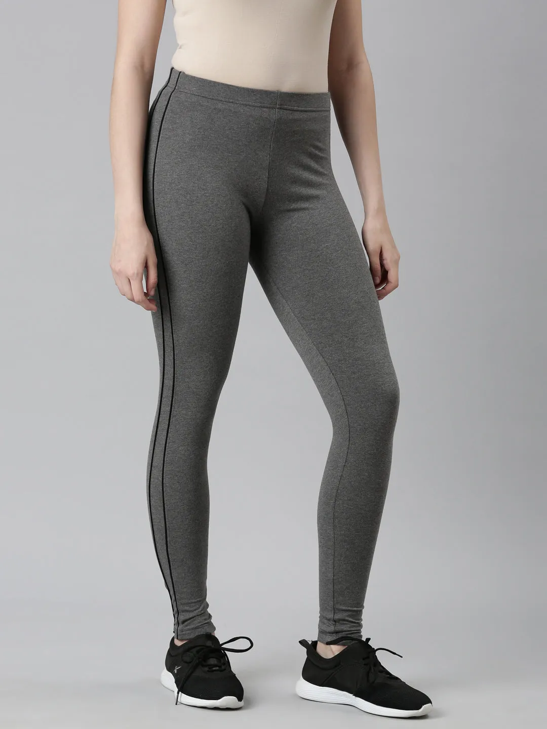 Antra Melanges Cotton Stretch Side Stripes Active Leggings