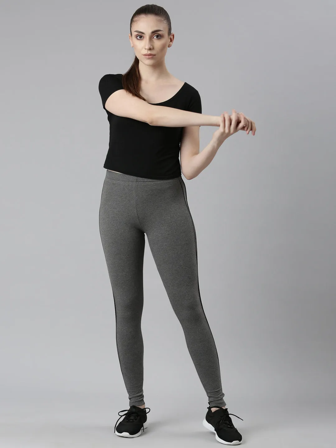 Antra Melanges Cotton Stretch Side Stripes Active Leggings