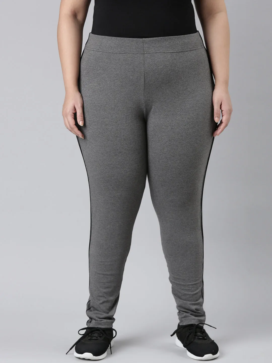 Antra Melanges Cotton Stretch Side Stripes Active Leggings