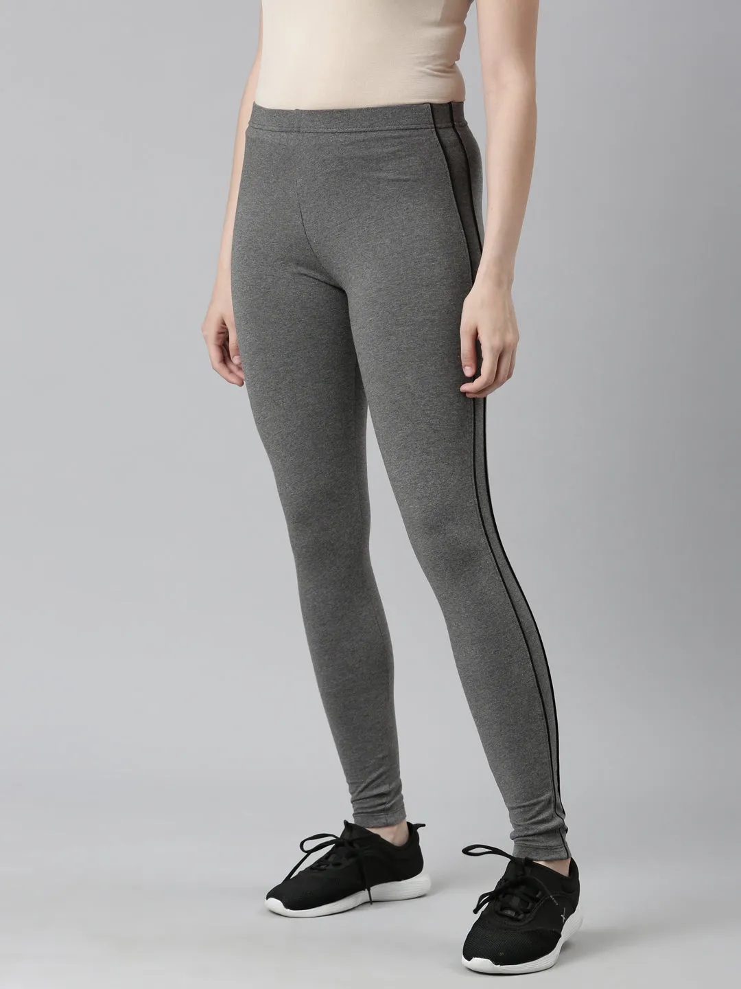 Antra Melanges Cotton Stretch Side Stripes Active Leggings