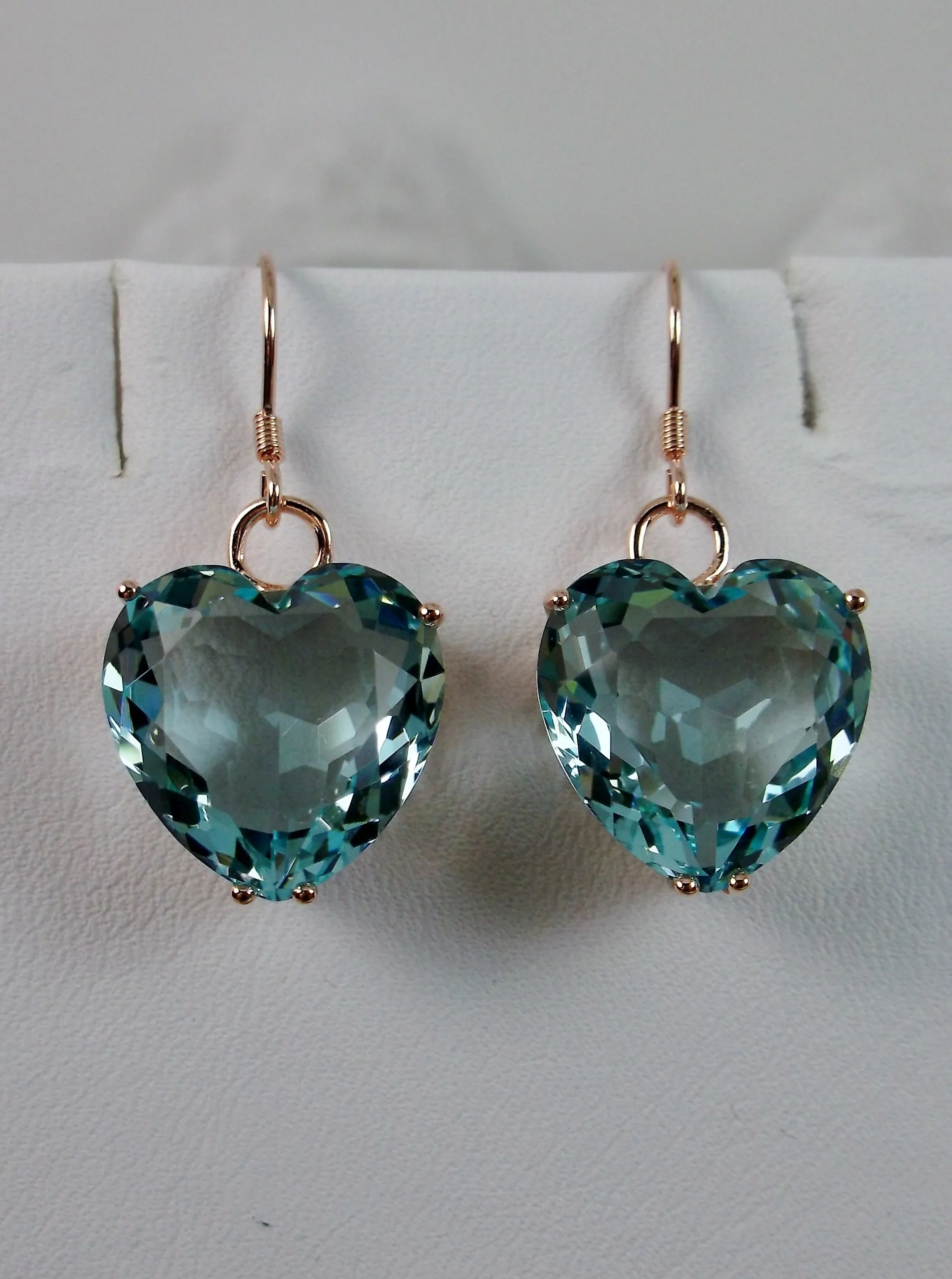 Aquamarine Earrings, Heart Gem, Rose Gold Art Nouveau Jewelry #E38