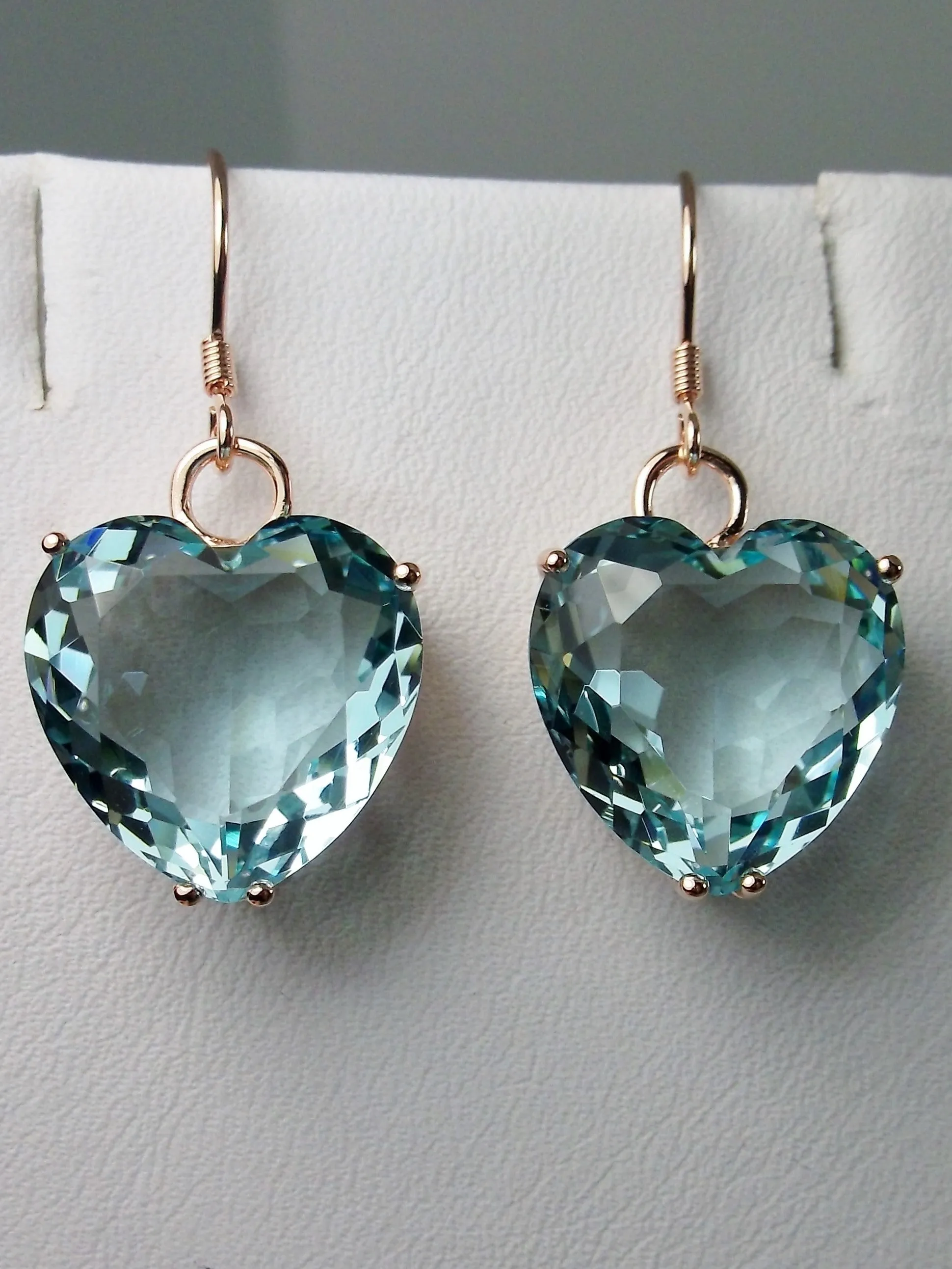 Aquamarine Earrings, Heart Gem, Rose Gold Art Nouveau Jewelry #E38