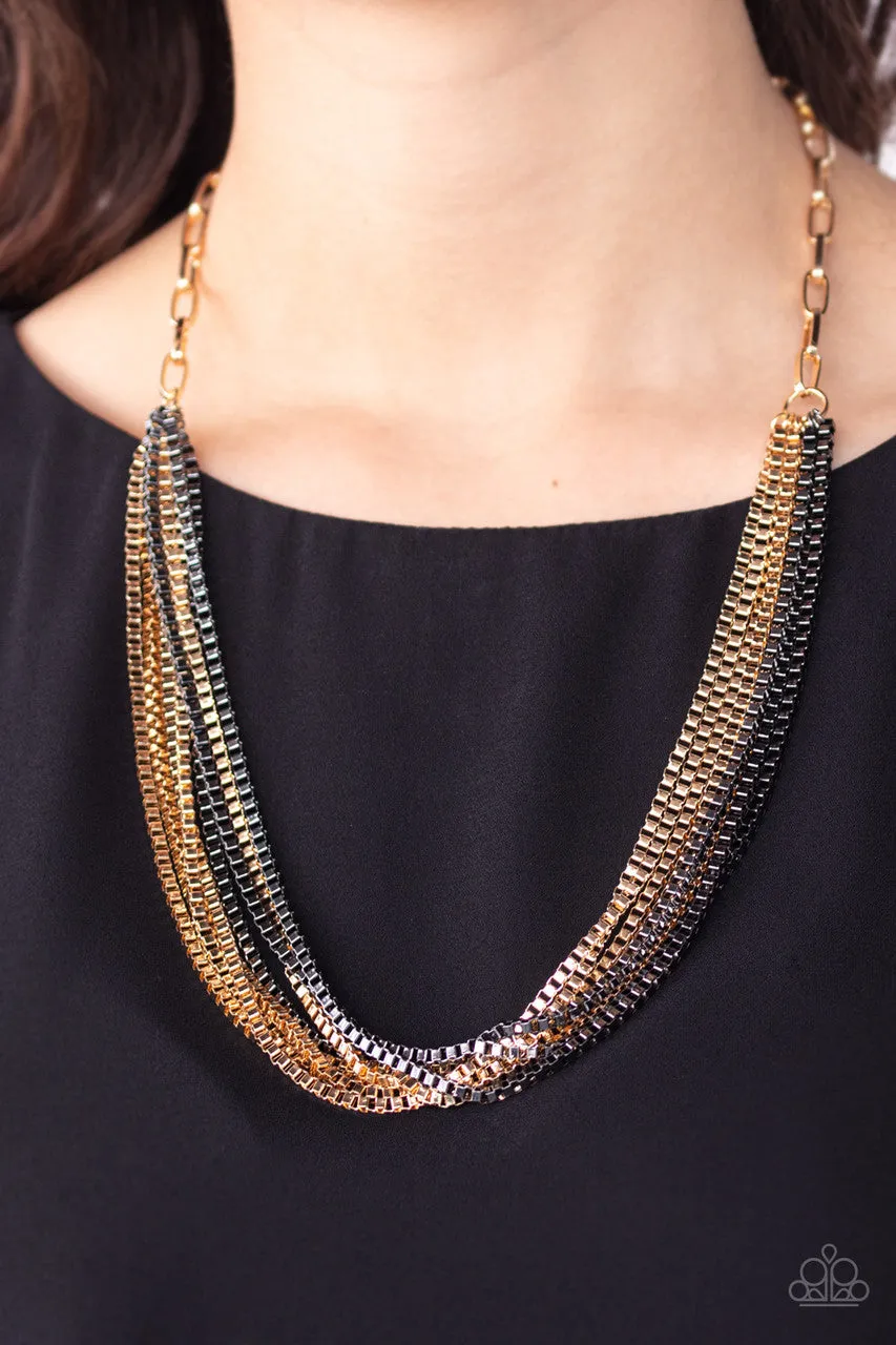 Beat Box Queen Gold Paparazzi Necklace