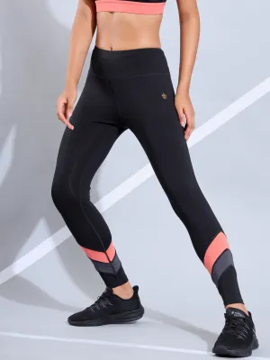 Black Absolute Fit Tights with Dual Contrast Panels and Back Pocket