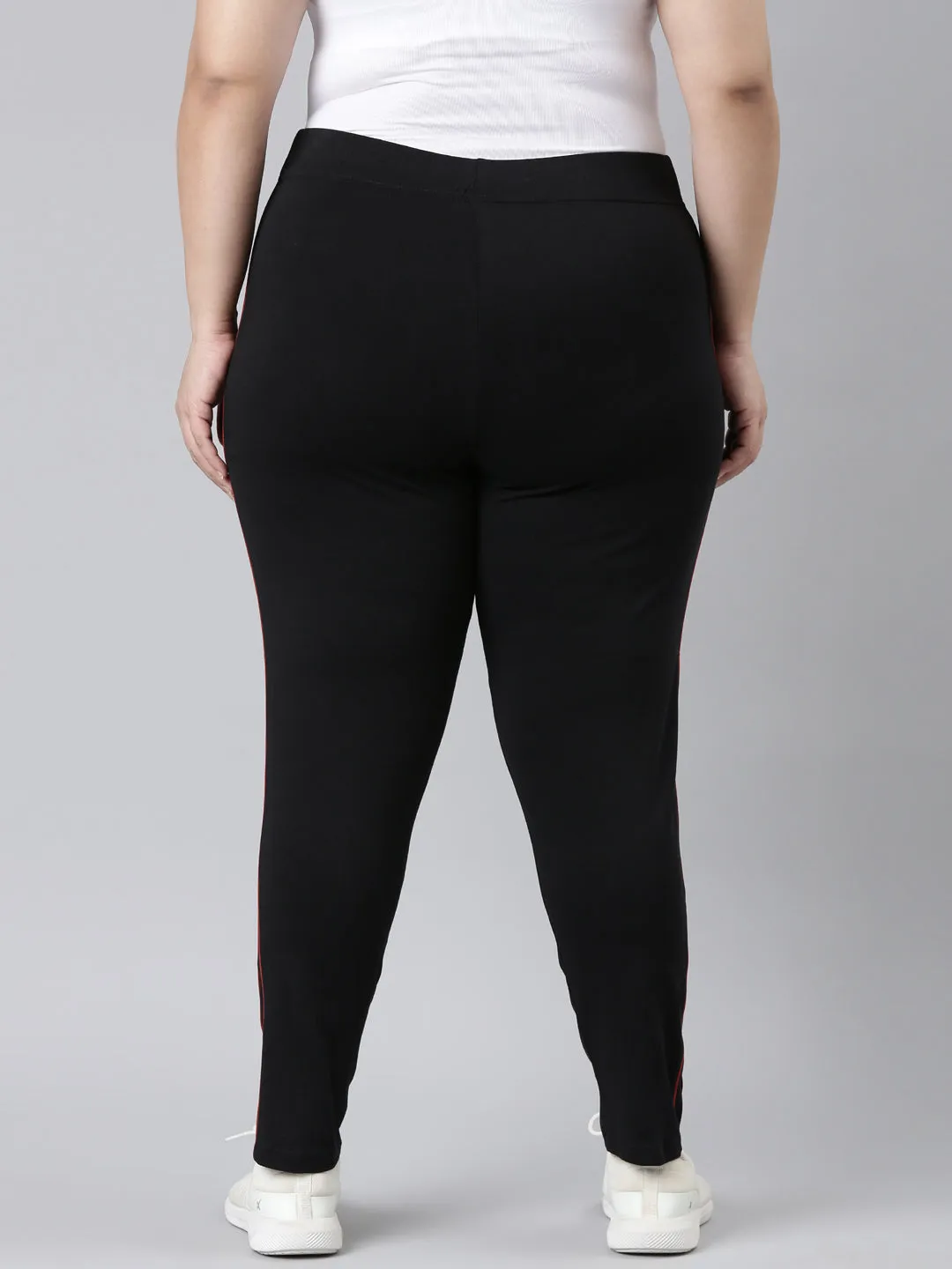 Black Cotton Stretch Side Stripes Active Leggings