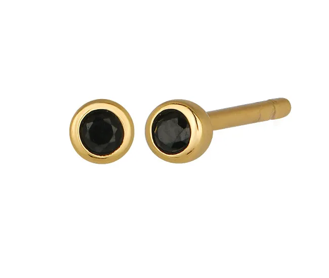Black CZ Stud Earrings in Gold