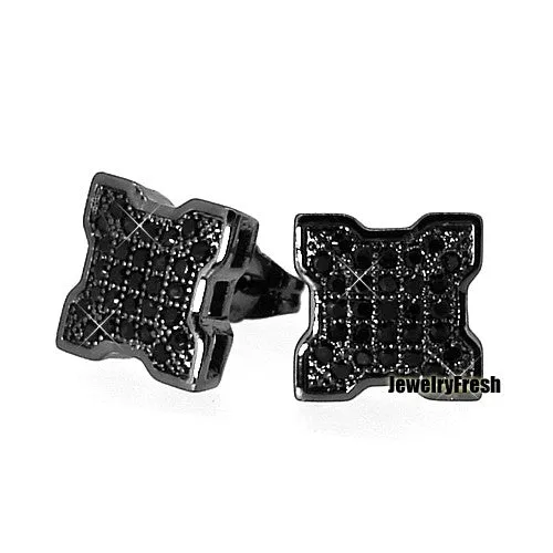 Black Finish X Pattern Prong Set Micropave CZ Earrings