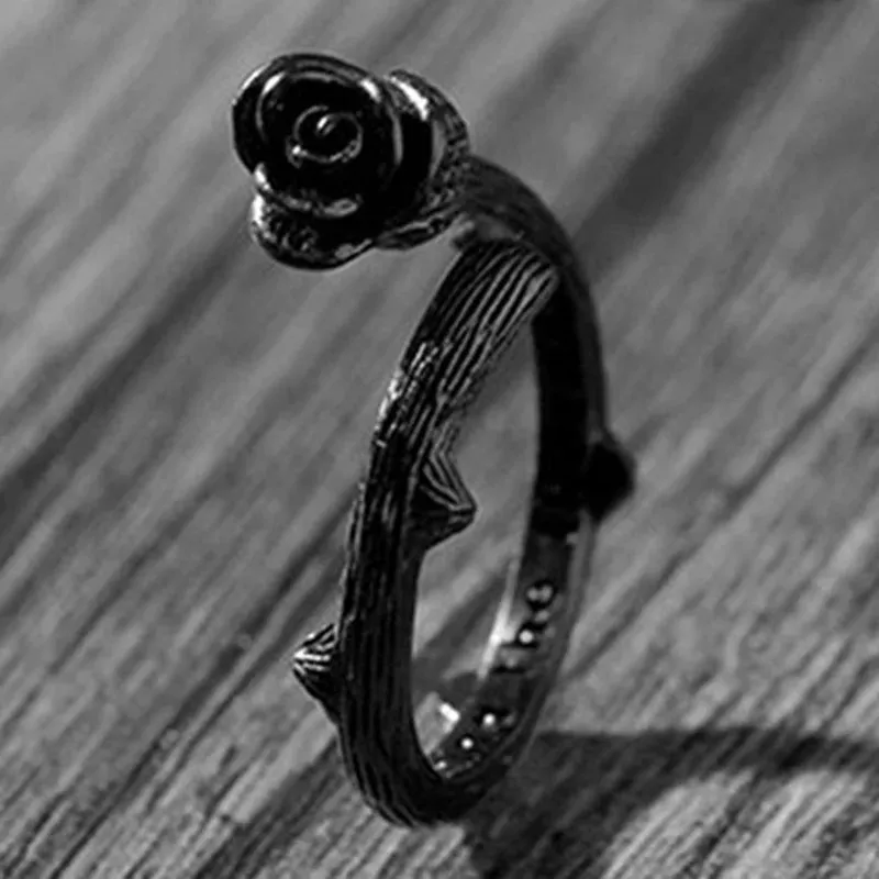 Black Rose Flower Ring