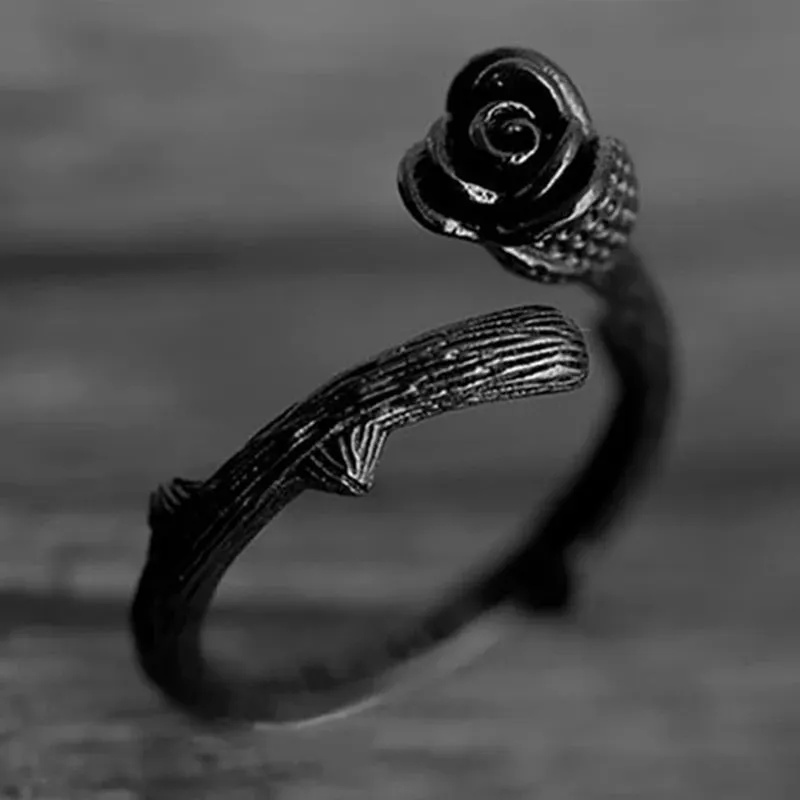 Black Rose Flower Ring
