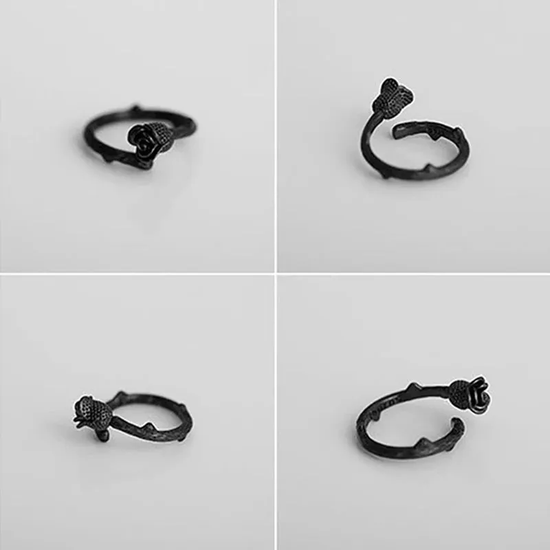 Black Rose Flower Ring