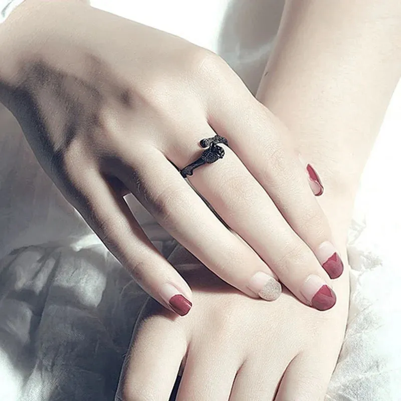 Black Rose Flower Ring