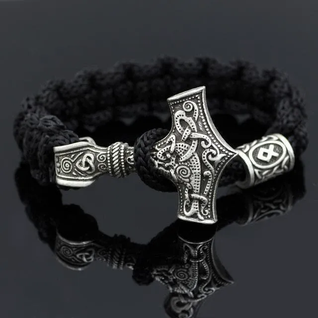 Black Viking Mjolnir Paracord Rune Bracelet