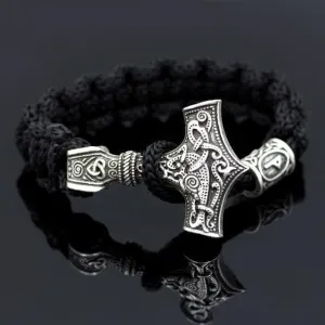 Black Viking Mjolnir Paracord Rune Bracelet