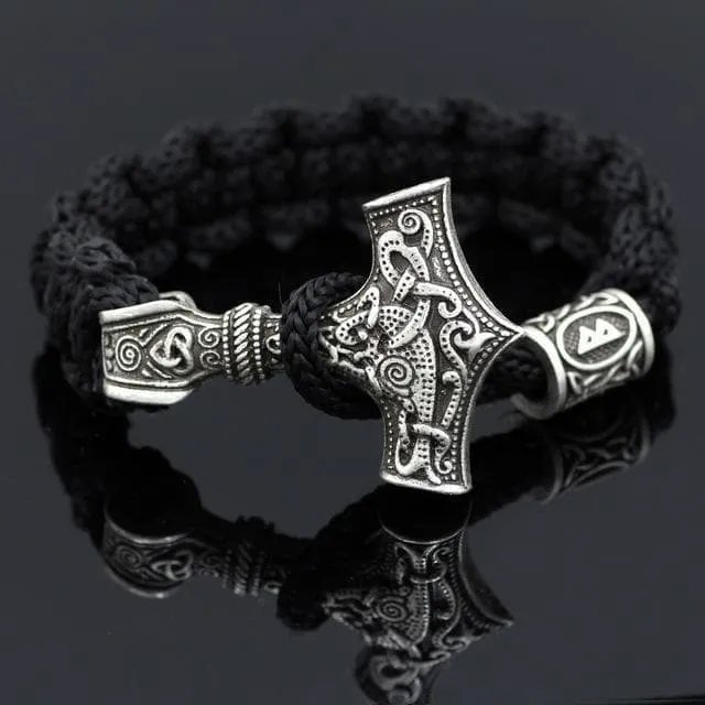 Black Viking Mjolnir Paracord Rune Bracelet