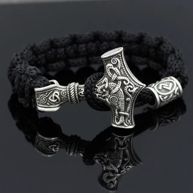 Black Viking Mjolnir Paracord Rune Bracelet