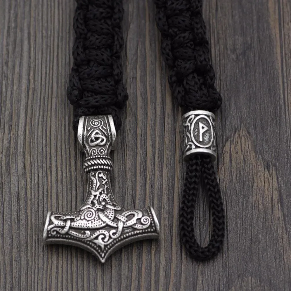 Black Viking Mjolnir Paracord Rune Bracelet