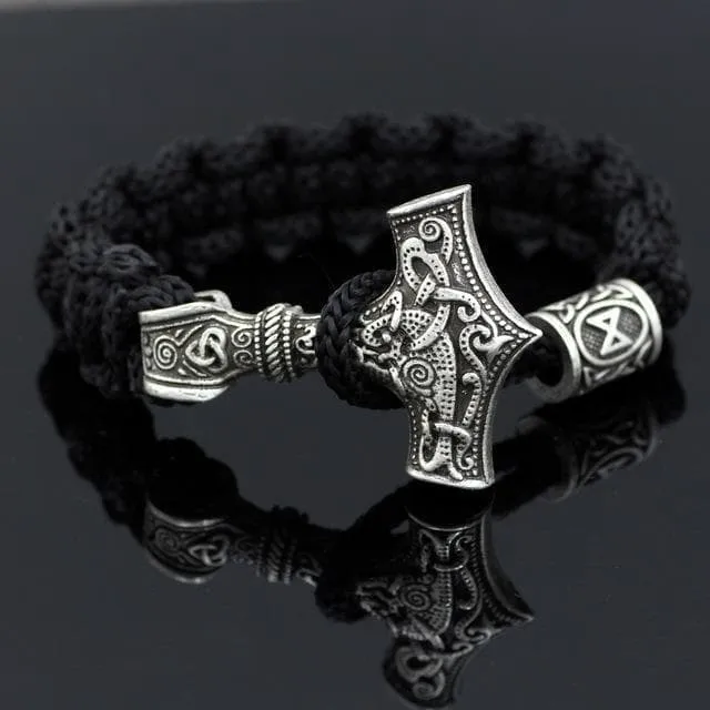 Black Viking Mjolnir Paracord Rune Bracelet