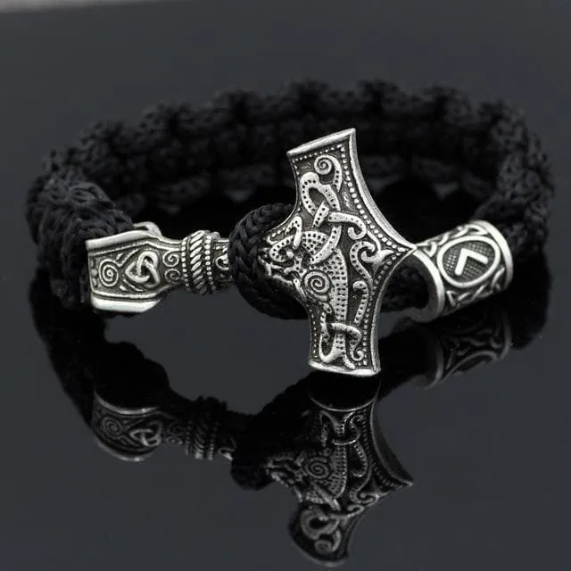 Black Viking Mjolnir Paracord Rune Bracelet