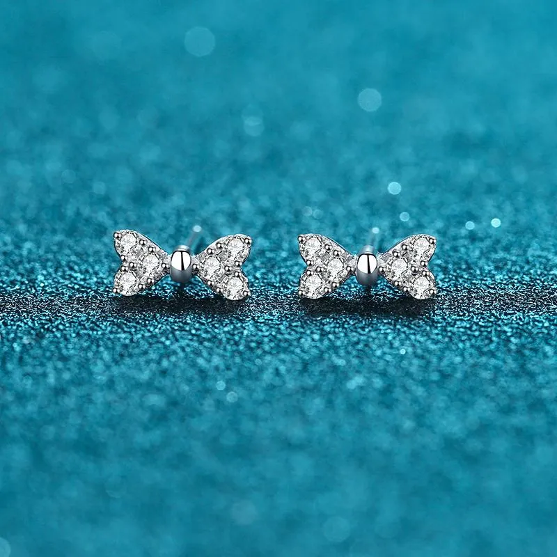 Bow Pearl Studs Earrings, Moissanite Silver Earrings, Pearl Earrings-EM022
