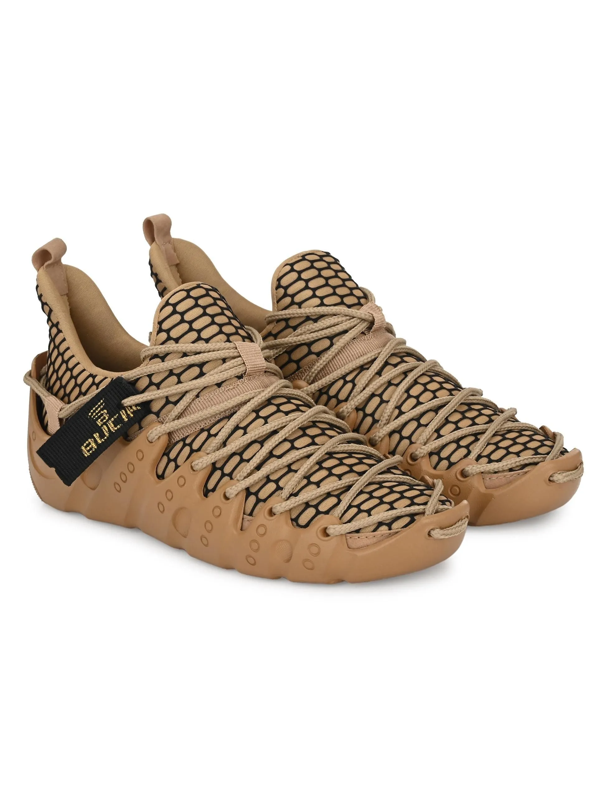 Bucik Men's Brown Mesh Lace-Up Running Sports Shoes