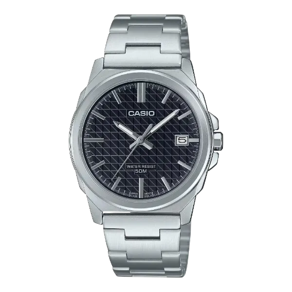 Casio Silver Stainless Steel Black Dial Quartz Watch for Gents - MTP-E720D-1AVDF