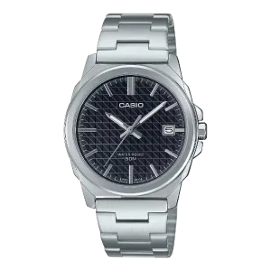 Casio Silver Stainless Steel Black Dial Quartz Watch for Gents - MTP-E720D-1AVDF