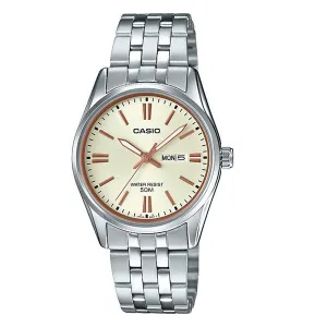 Casio Silver Stainless Steel Cream Dial Quartz Unisex Watch - LTP-1335D-9AVDF