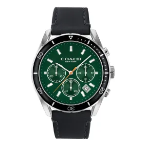 Coach Preston Black Leather Strap Green Dial Chronograph Quartz Watch for Gents - 14602512