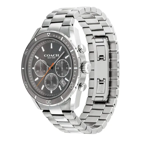 Coach Preston Silver Leather Strap Grey Dial Chronograph Quartz Watch for Gents - 14602515