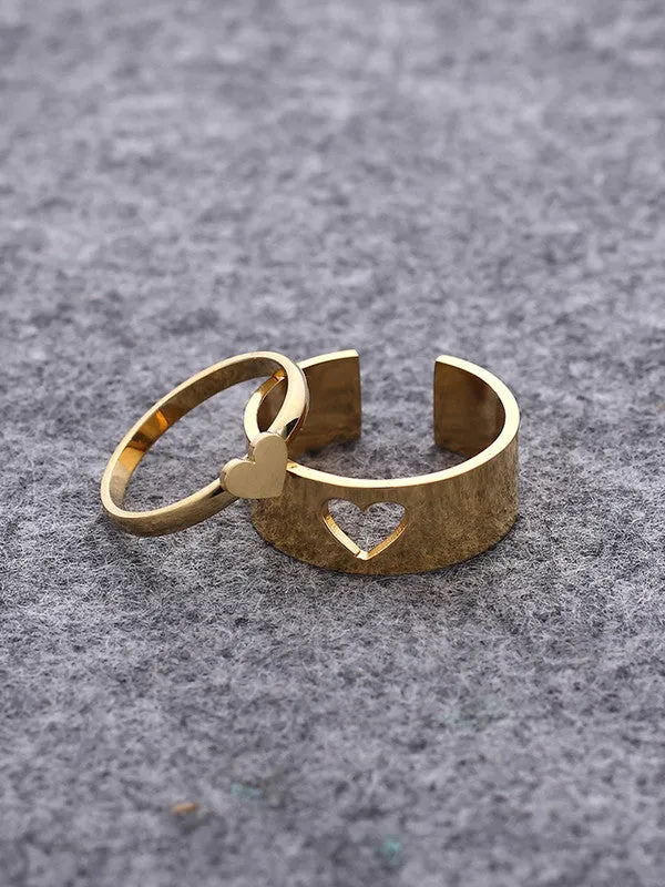 Combo of 2 Gold Plated Heart and Butterfly Couple Ring