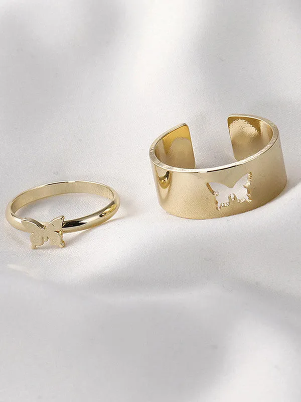 Combo of 2 Gold Plated Heart and Butterfly Couple Ring