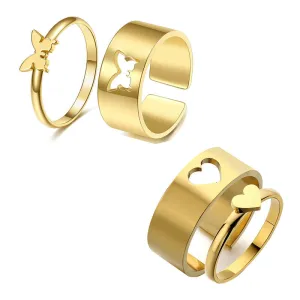 Combo of 2 Gold Plated Heart and Butterfly Couple Ring