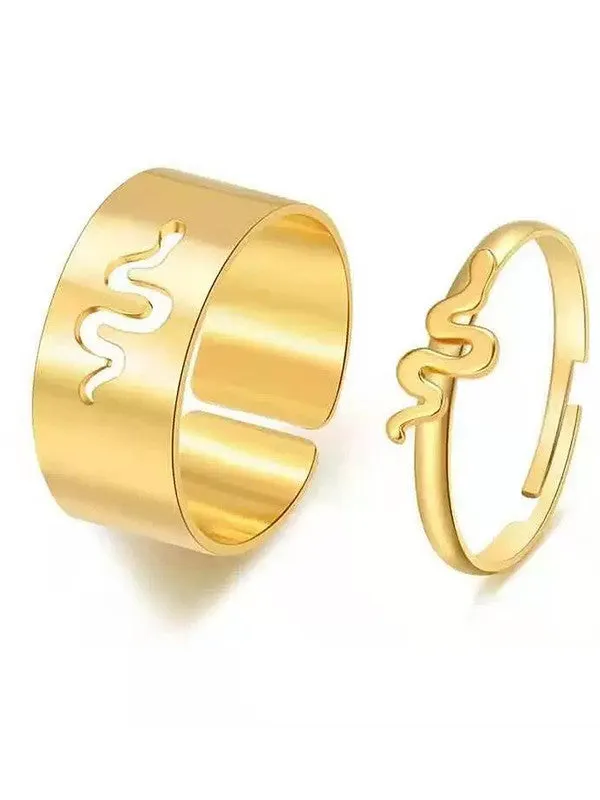 Combo of 2 Gold Plated Snake and Heart Couple Ring