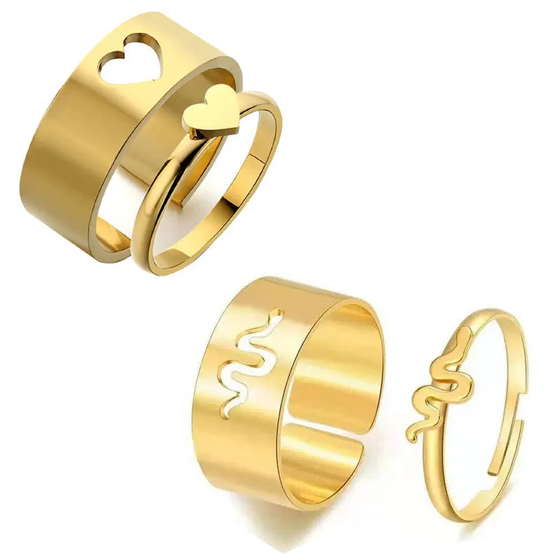 Combo of 2 Gold Plated Snake and Heart Couple Ring