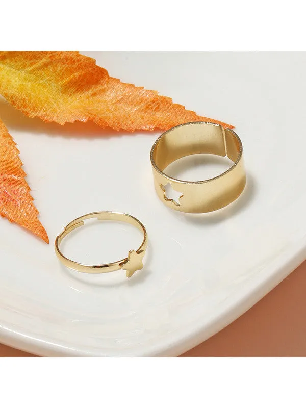 Combo of 2 Gold Plated Star and Heart Couple Ring