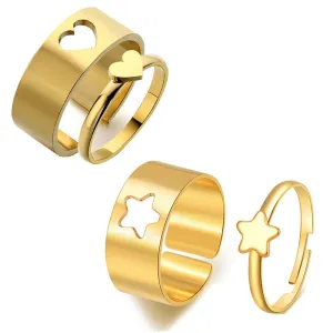 Combo of 2 Gold Plated Star and Heart Couple Ring