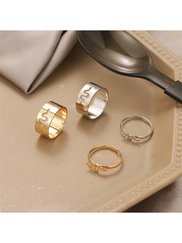 Combo of 2 Gold Plated Star and Snake Couple Ring