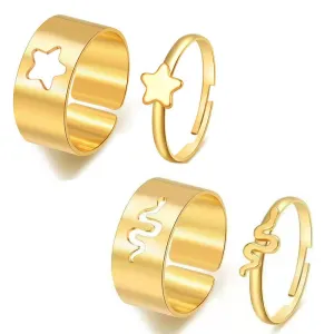 Combo of 2 Gold Plated Star and Snake Couple Ring