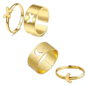 Combo of 2 Golden Half Moon and Butterfly Couple Ring
