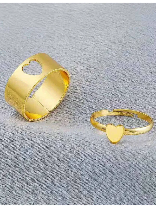 Combo of 2 Golden Half Moon and Heart Couple Ring