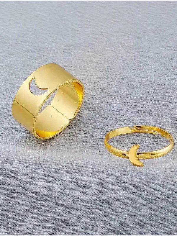 Combo of 2 Golden Half Moon and Heart Couple Ring