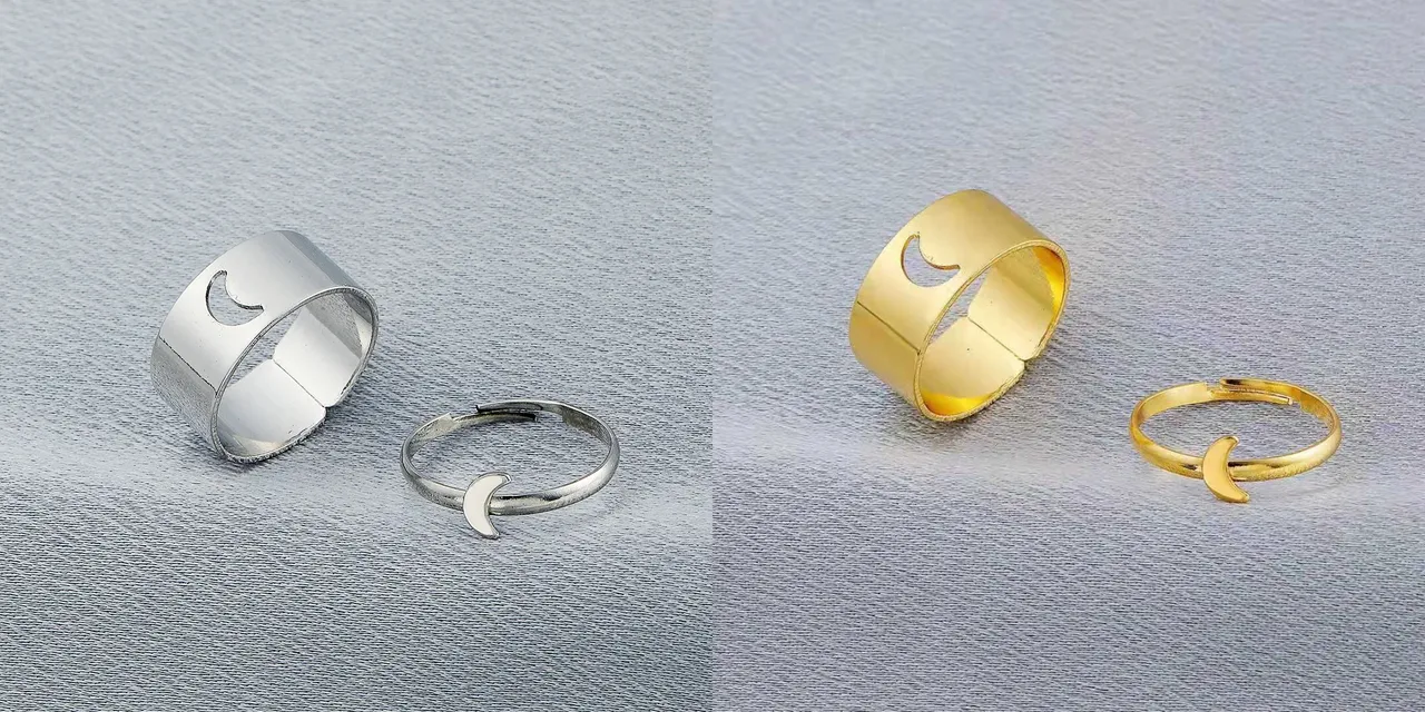 Combo Of 2 Half Moon Matching Wrap Finger Couple Ring