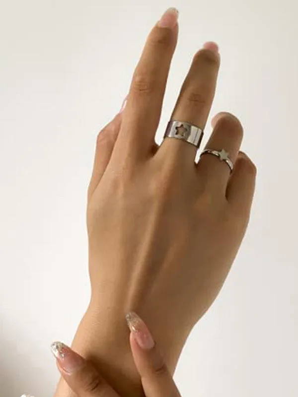 Combo of 2 Silver Half Moon and Butterfly Couple Ring