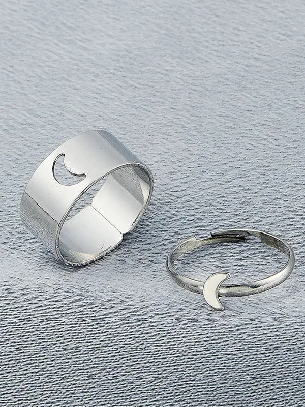 Combo of 2 Silver Half Moon and Snake Couple Ring