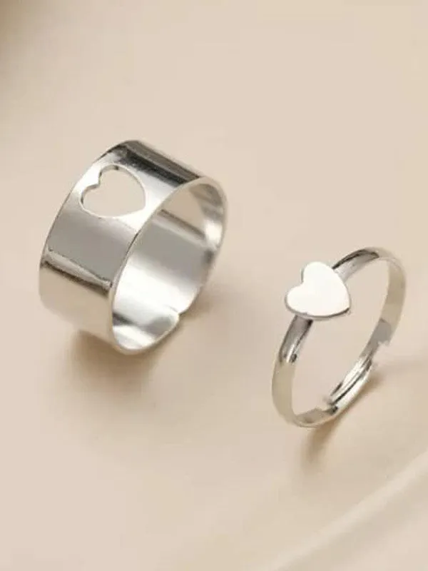 Combo of 2 Silver Heart and Butterfly Couple Ring