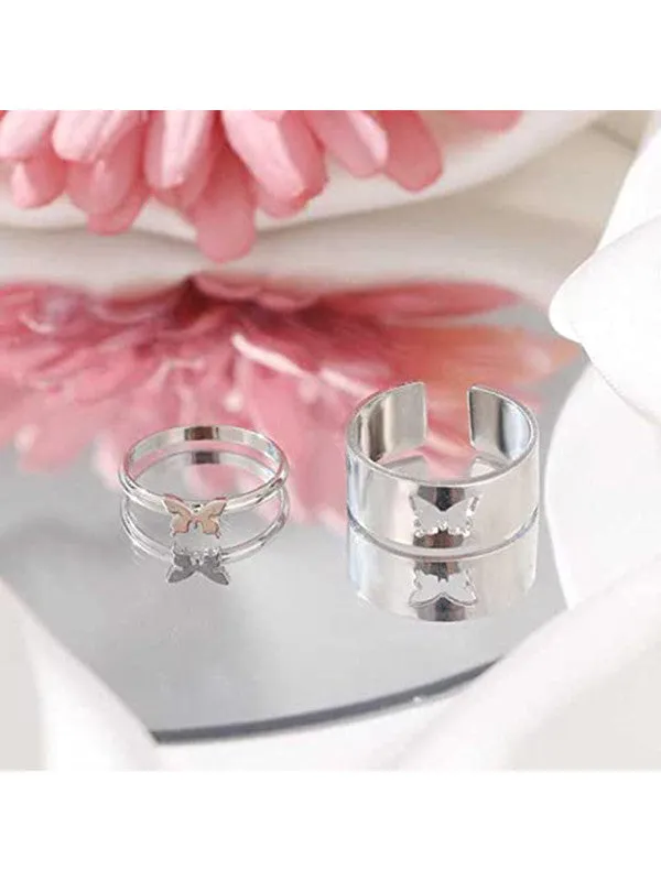 Combo of 2 Silver Heart and Butterfly Couple Ring